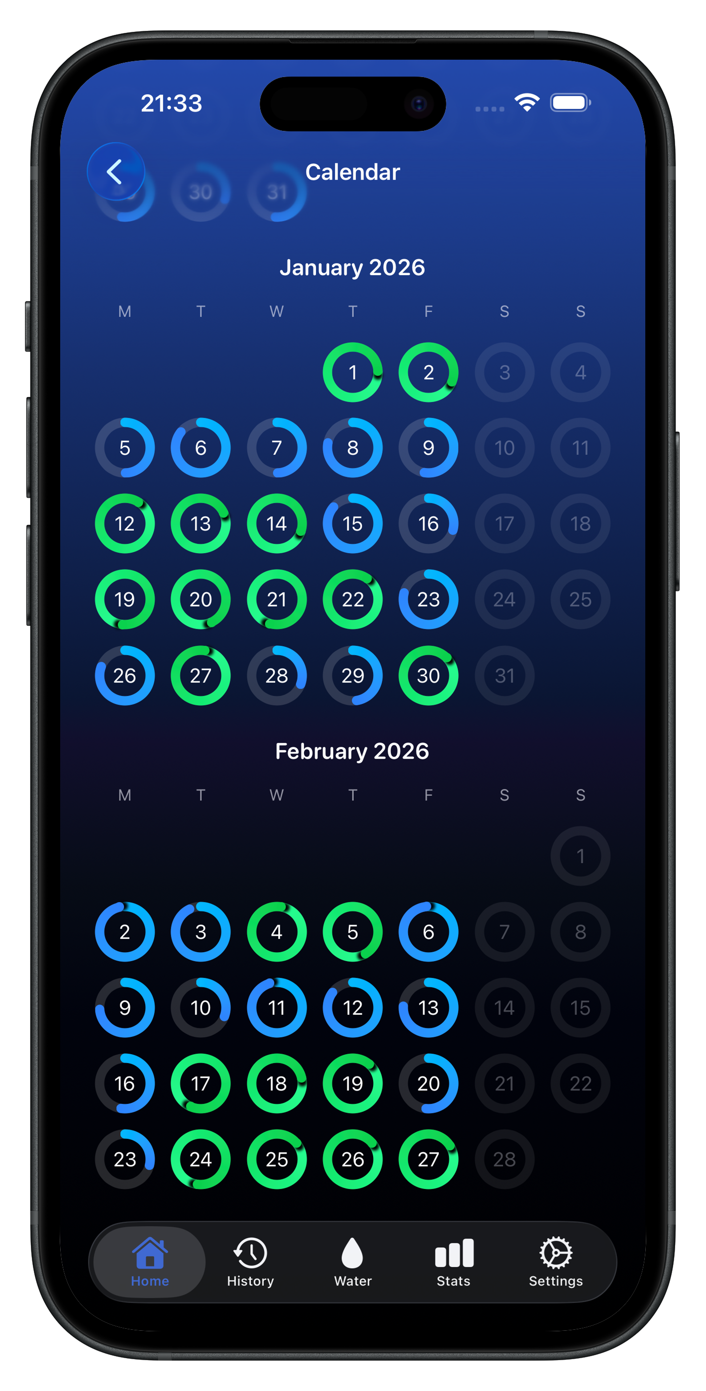 iPhone fasting calendar screen