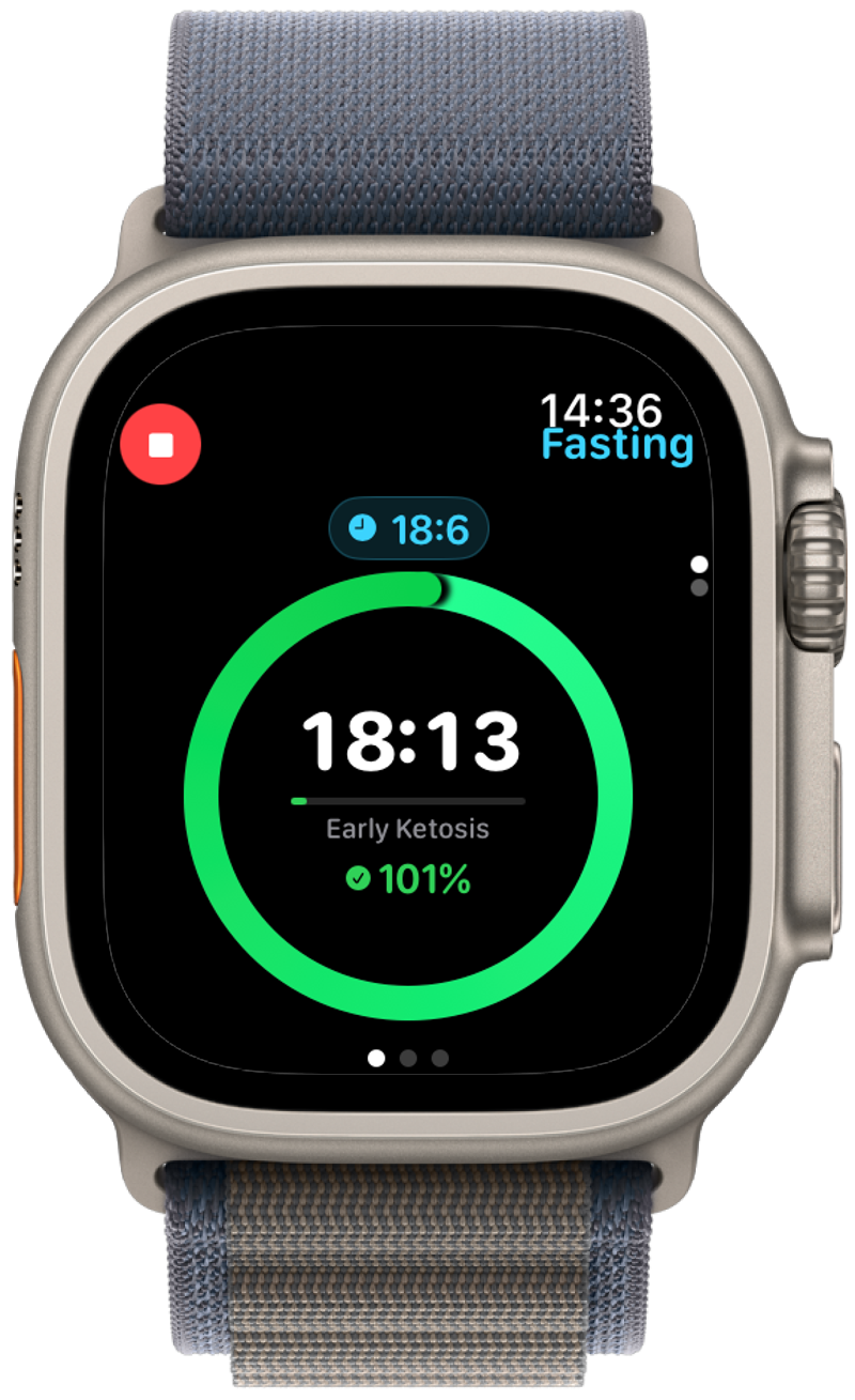 Apple Watch home screen showing fasting progress