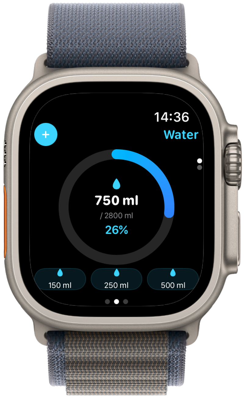 Apple Watch water tracker progress screen
